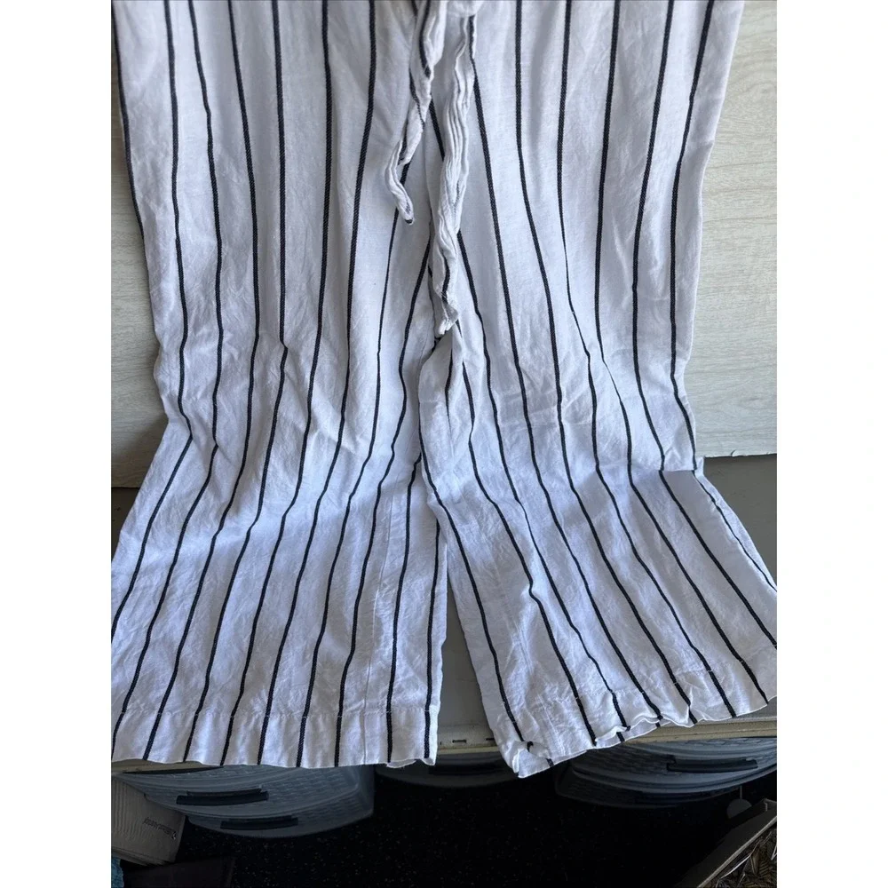Banana Republic Linen Striped Wide Leg Sleeveless Jumpsuit Pockets Sz 2 L